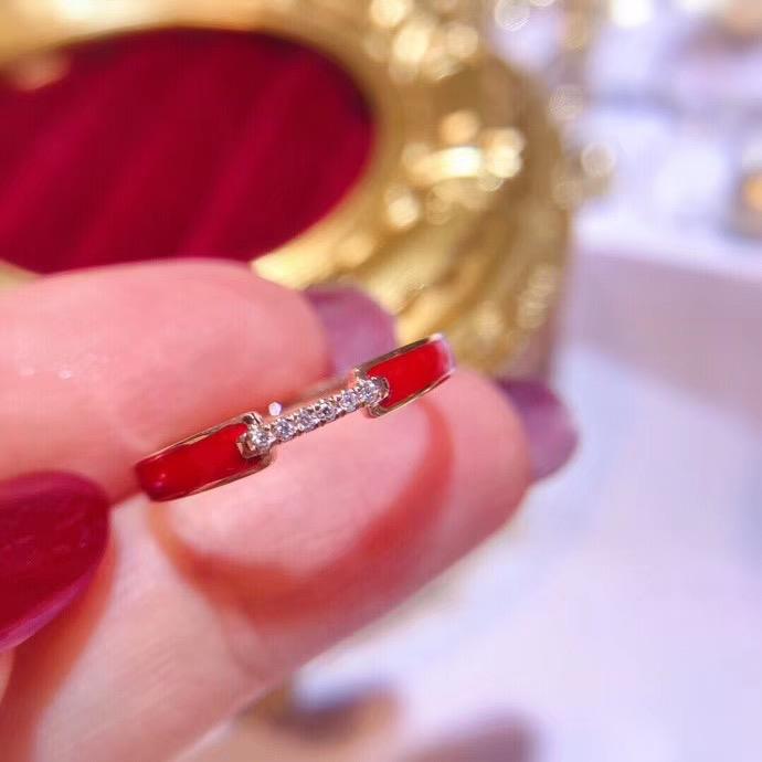♥️一抹亮红~超正大红色18k金钻石珐琅戒指💎-惠买千乘优品